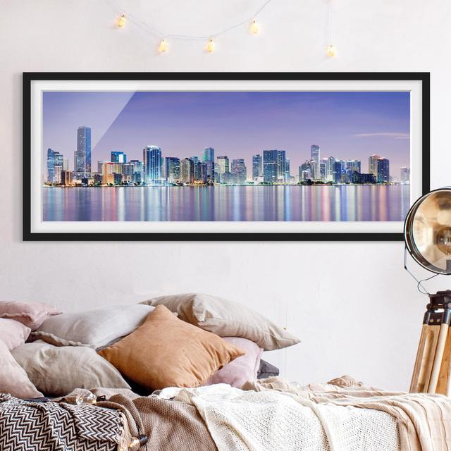 Purple Miami Beach - Picture Frame Graphic Art Ebern Designs Size: 50cm H x 130cm W x 2cm D, Frame Option: Black Framed on Productcaster.