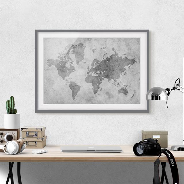 Gerahmtes Poster Vintage World Map II East Urban Home Größe: 70 cm H x 100 cm B, Rahmenoptionen: Mattes Grau on Productcaster.