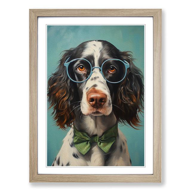 English Springer Spaniel with Glasses Painting Happy Larry Format: Oak, Size: 34cm H x 25cm W x 2cm D on Productcaster.