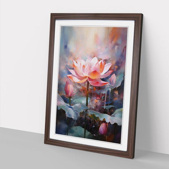 Lotus Flower Action Painting No.2 Marlow Home Co. Size: 64cm H x 46cm W x 2cm D, Frame Colour: Walnut on Productcaster.