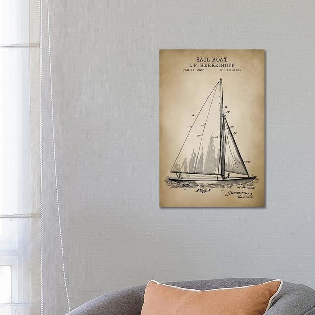 Nautical, Sailboat by PatentPrintStore - Wrapped Canvas Print iCanvas Size: 66.04cm H x 45.72cm W x 1.91cm D on Productcaster.