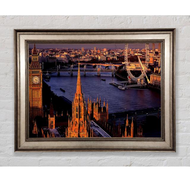 London Morning Glow Over The Thames Framed Print Ebern Designs Size: 42cm H x 59.7cm W x 8cm D, Format: Antique Silver Framed Paper on Productcaster.