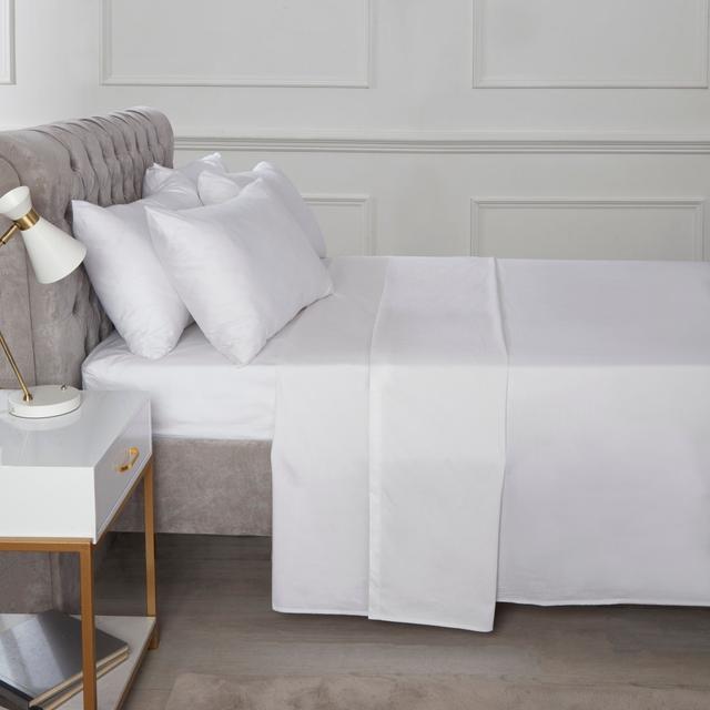 Asaru 180 Percale Flat Sheet Symple Stuff Size: Double (4'6), Colour: White on Productcaster.