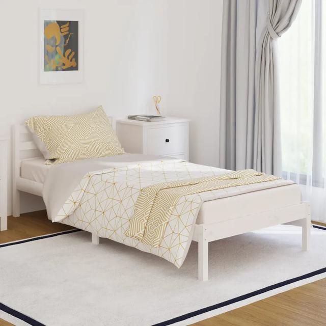 Bed Frame Solid Wood Ebern Designs Size: European Single (90 x 200cm), Colour: White on Productcaster.