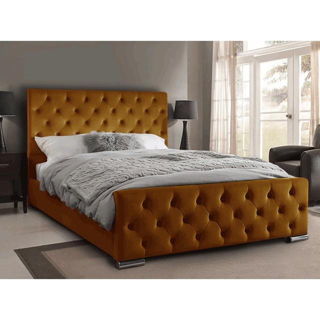 Carlos Upholstered Bed Frame Mercer41 Colour: Turmeric, Size: Super King (6') on Productcaster.