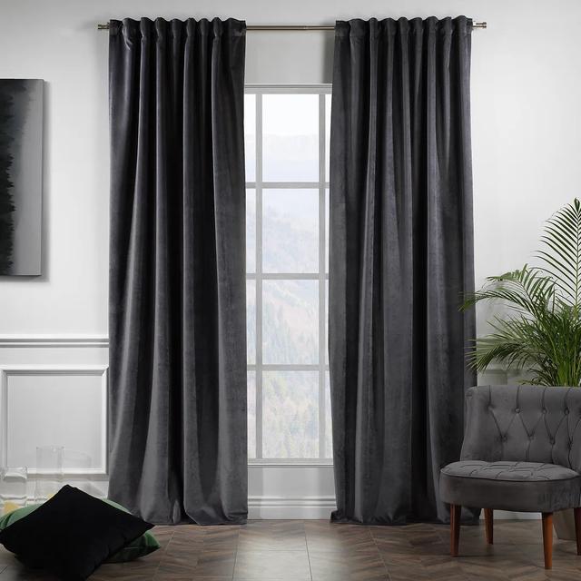 Extra langer und extra breiter Vorhang aus mattem Samt Lilijan Home & Curtain Panel-Größe: 280 cm B x 295 cm T, Vorhang-Farbe: Anthrazit on Productcaster.