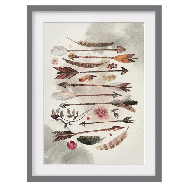 Boho Arrows And Feathers Watercolour - Single Picture Frame Painting East Urban Home Frame Options: Matt grey, Size: 40cm H x 30cm W on Productcaster.