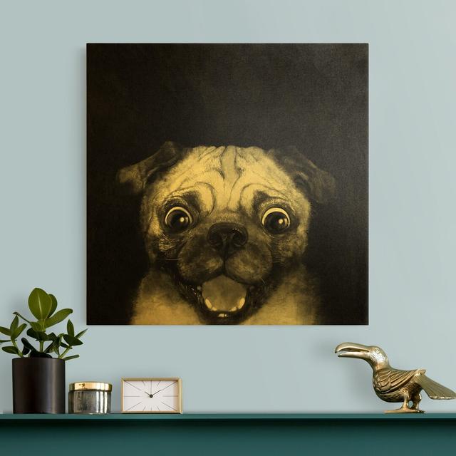 Illustration of Dog Pug on Black and White by Laura Graves - Wrapped Canvas Painting Rosalind Wheeler on Productcaster.