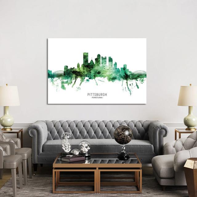 Pittsburgh Pennsylvania Skyline Green by Michael Tompsett - Wrapped Canvas Print Brayden Studio Size: 101.6cm H x 152.4cm W on Productcaster.