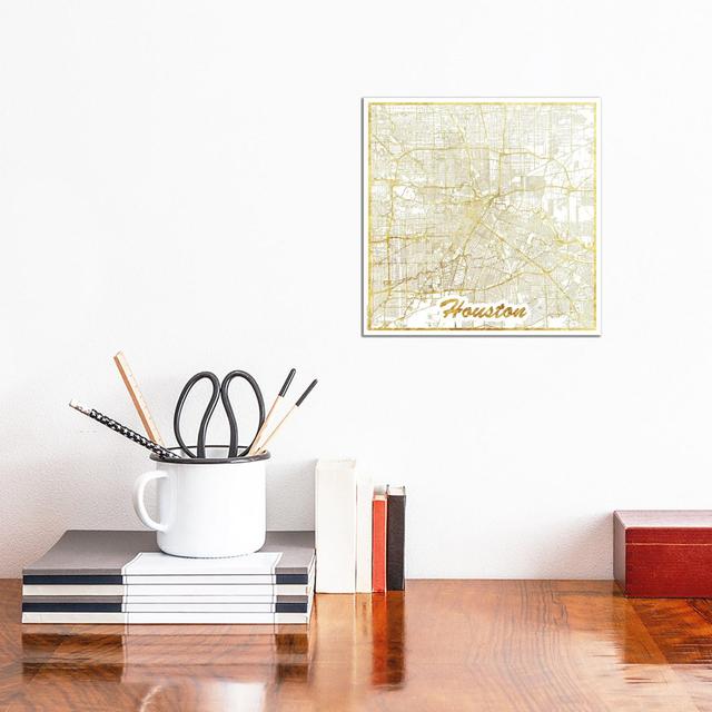 Houston Gold Leaf Urban Blueprint Map by Hubert Roguski - Wrapped Canvas Print Breakwater Bay Size: 30.48cm H x 30.48cm W x 1.91cm D on Productcaster.