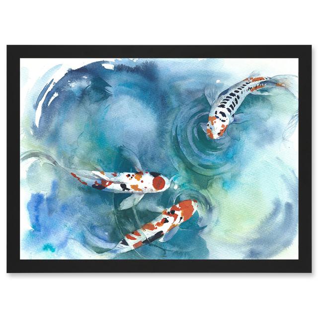 Japanese Koi Fish Near Surface Pond - Single Picture Frame Painting 17 Stories on Productcaster.