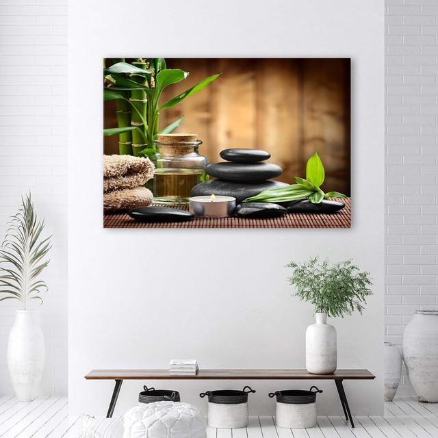 Leinwandbild Zen Spa Bamboo Stones Ebern Designs Größe: 60 cm H x 90 cm B x 2 cm T on Productcaster.