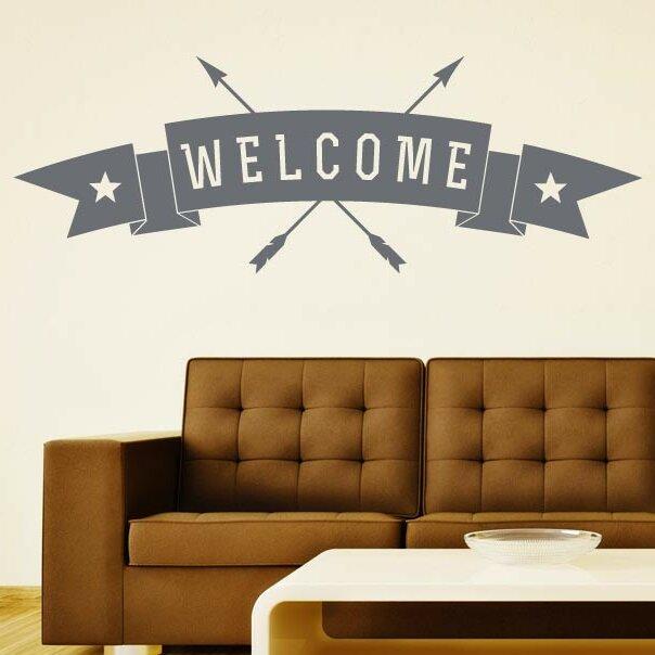 Welcome Arrows Through Banner Sign Wall Sticker East Urban Home Size: Medium, Colour: Orange on Productcaster.