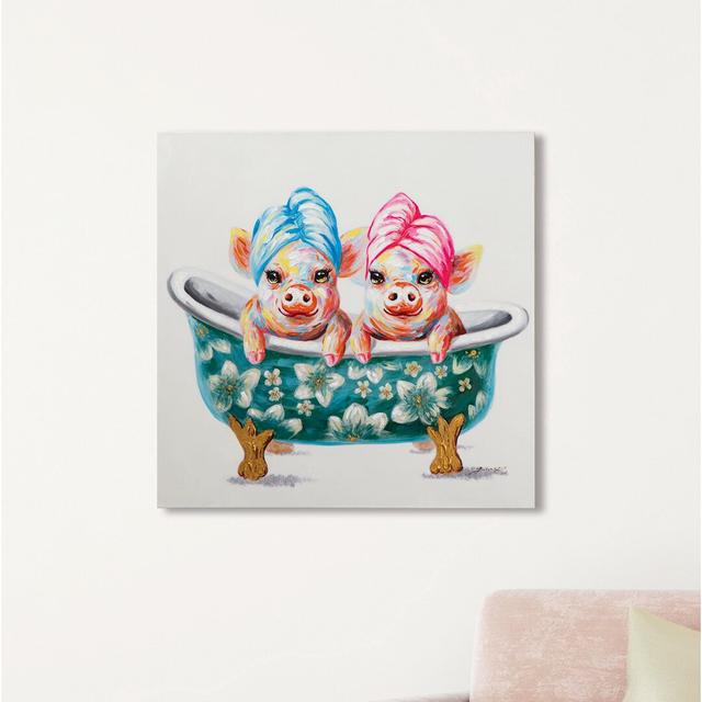 2 Piggies in the Tub - Wrapped Canvas Painting East Urban Home on Productcaster.