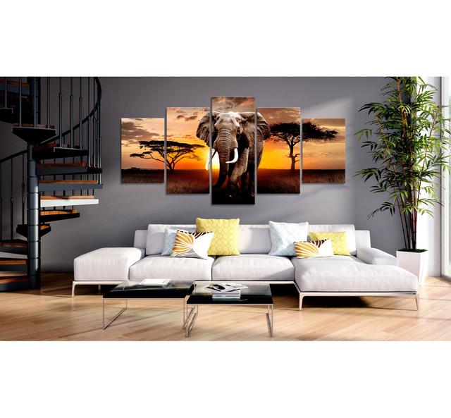 Elephant Migration - 5 Piece Print on Canvas East Urban Home Size: 50 cm H x 100 cm W on Productcaster.