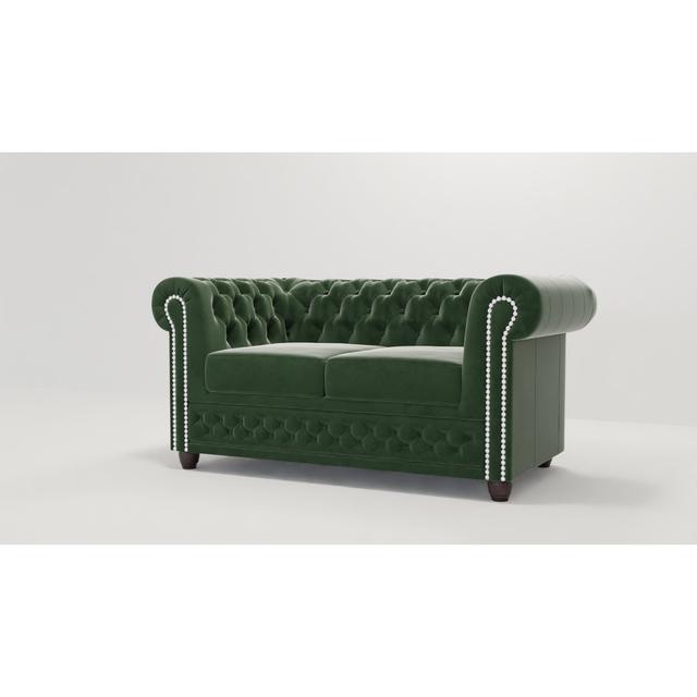 Chesterfield Hanna 3 Seater Sofa Made of Velvet Fabric with Solid Wood Legs Rosdorf Park Upholstery Colour: Bottle Green on Productcaster.