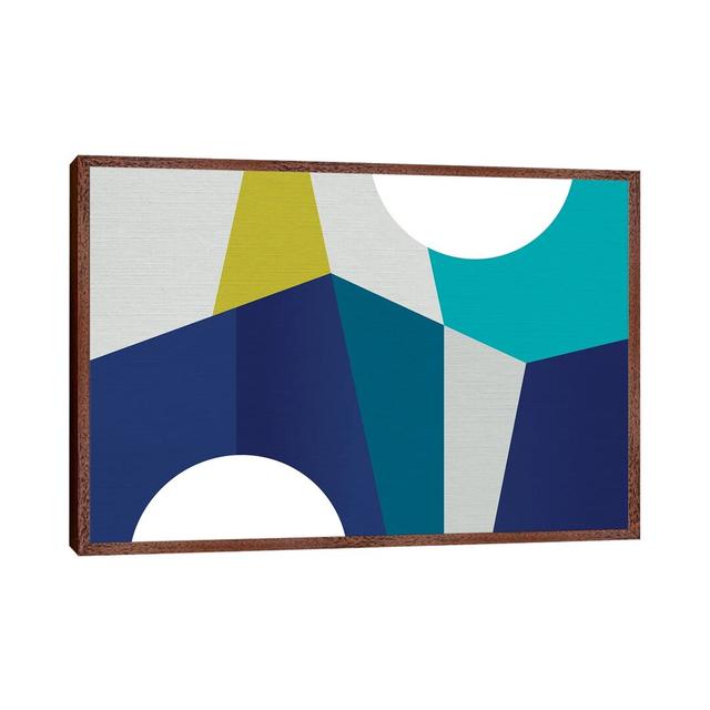 MCM Geometry Blue II - Print on Canvas Ebern Designs Format: Classic Brown Wood Framed, Size: 101.6cm H x 152.4cm W x 3.81cm D on Productcaster.