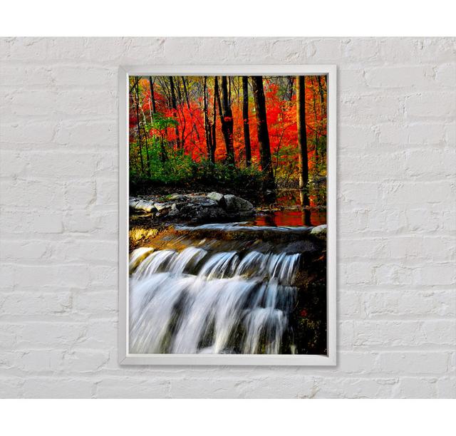 Autumn Waterfall Forest - Single Picture Frame Art Prints on Canvas Bright Star Size: 59.7cm H x 84.1cm W x 3.3cm D on Productcaster.