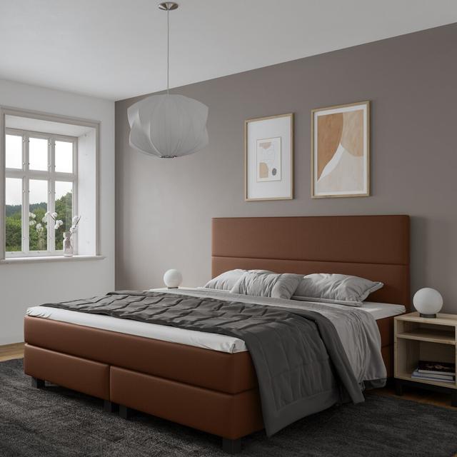 Echtes Boxspringbett Strine mit Visco Topper, mit Kunstleder bezogen Mercury Row Matratzenhärte: H2: bis etwa 75 kg / H3: etwa 75 - 100 kg, Farbe: Bra on Productcaster.