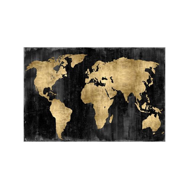 'The World - Gold On Black' by Russell Brennan - Wrapped Canvas Graphic Art Print Mercury Row Size: 66.04cm H x 101.6cm W x 1.91cm D on Productcaster.