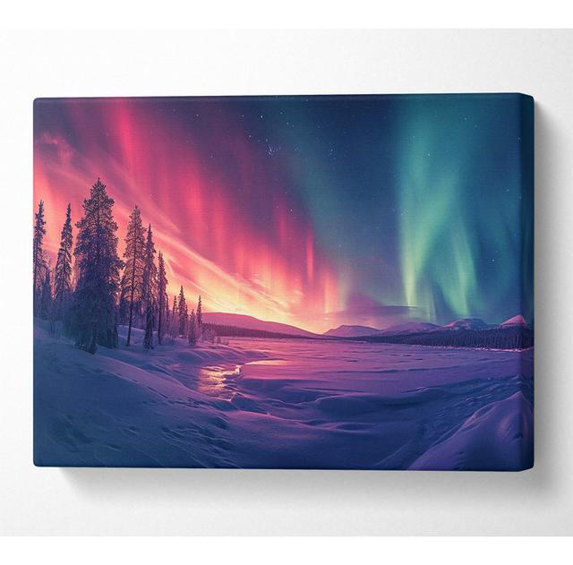 Northern Lights Purple And Green Canvas Print House of Hampton Size: 81cm H x 121.9cm W on Productcaster.