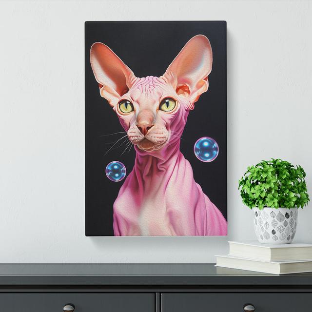 Sphynx Cat Bubble Gum - Wrapped Canvas Print Marlow Home Co. Size: 76cm H x 50cm W x 3cm D on Productcaster.