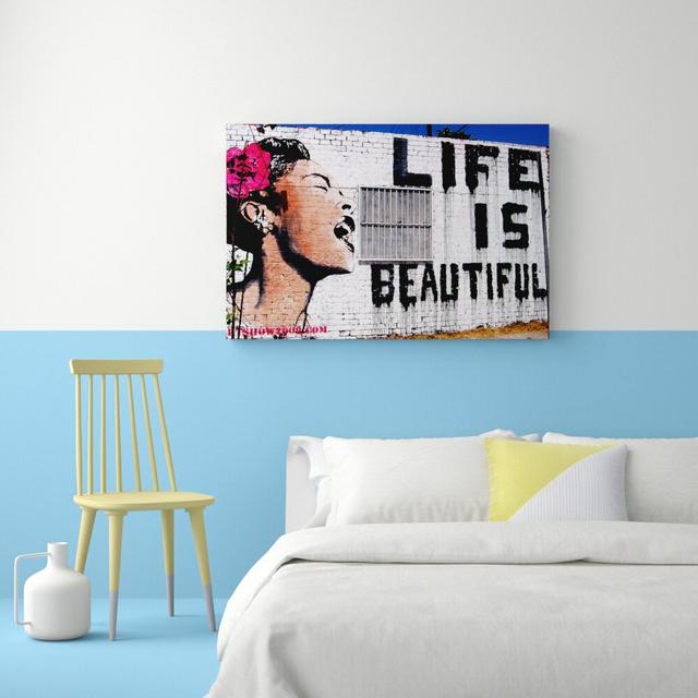 Life Is Beautiful by Banksy - Wrapped Canvas Graphic Art Print East Urban Home Size: 81.3 cm H x 121.9 cm W on Productcaster.