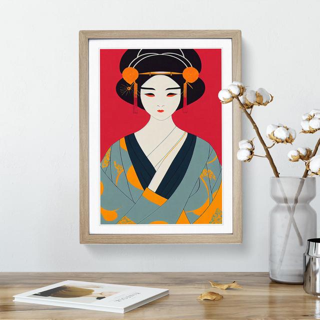 Symmetrical Geisha No.3 - Picture Frame Painting Marlow Home Co. Frame Colour: Oak Framed, Size: 64cm H x 46cm W x 2cm D on Productcaster.