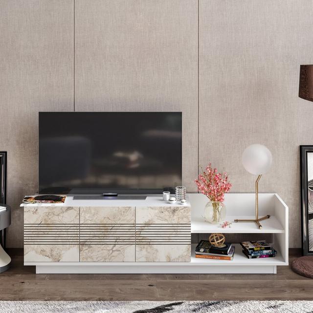 Waldschmidt TV Stand for TVs up to 42" Blue Elephant Colour: White/Ephesus on Productcaster.