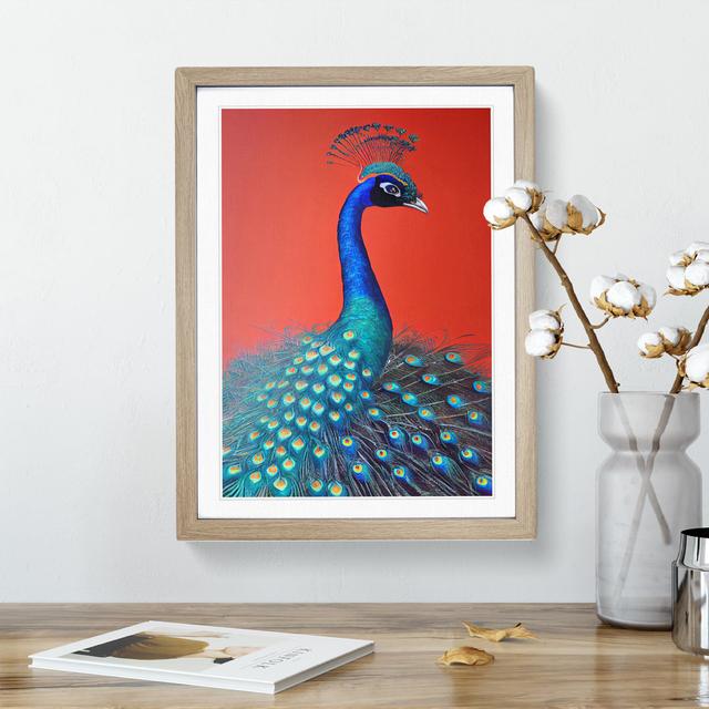 Extraordinary Peacock - Picture Frame Graphic Art Latitude Vive Frame Colour: Oak, Size: 64cm H x 46cm W x 2cm D on Productcaster.