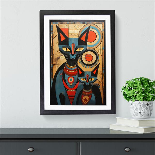 XYZ-FRM-V1223-606 Egyptian Cat Constructivism No.4 - Single Picture Frame Print on Wood Big Box Art Size: 46cm H x 34cm W x 2cm D, Frame Colour: Black on Productcaster.