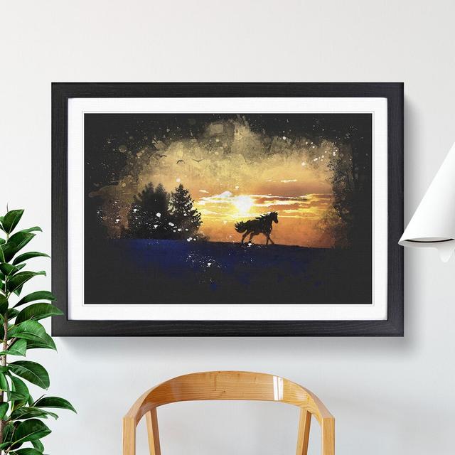 Wild Horse at Sunset Vol.2 Paint Splash - Picture Frame Graphic Art East Urban Home Size: 36cm H x 48cm W x 2cm D, Frame Option: Black on Productcaster.