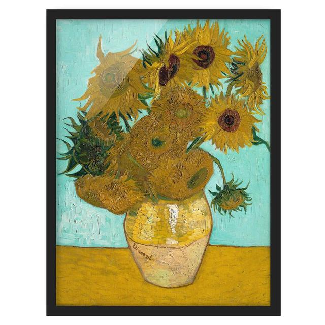 Vase with Sunflowers by Vincent Van Gogh - Picture Frame Painting August Grove Size: 40cm H x 30cm W x 2cm D, Frame Option: Black Framed on Productcaster.