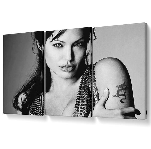 Angelina Jolie Dragon Tattoo - 3 Piece Wrapped Canvas Graphic Art Canora Grey Size: 81.3cm H x 163cm W on Productcaster.