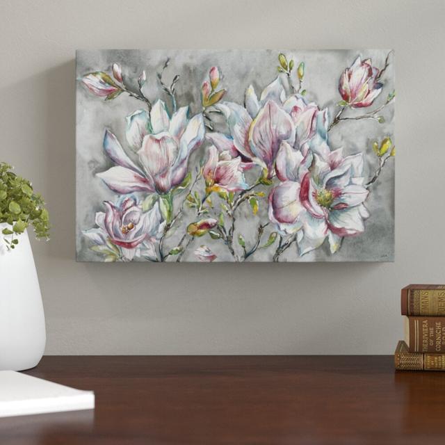 Magnolia on Light Grey by Tre Sorelle Studios - Wrapped Canvas Graphic Art Print East Urban Home Size: 30.48cm H x 45.72cm W on Productcaster.