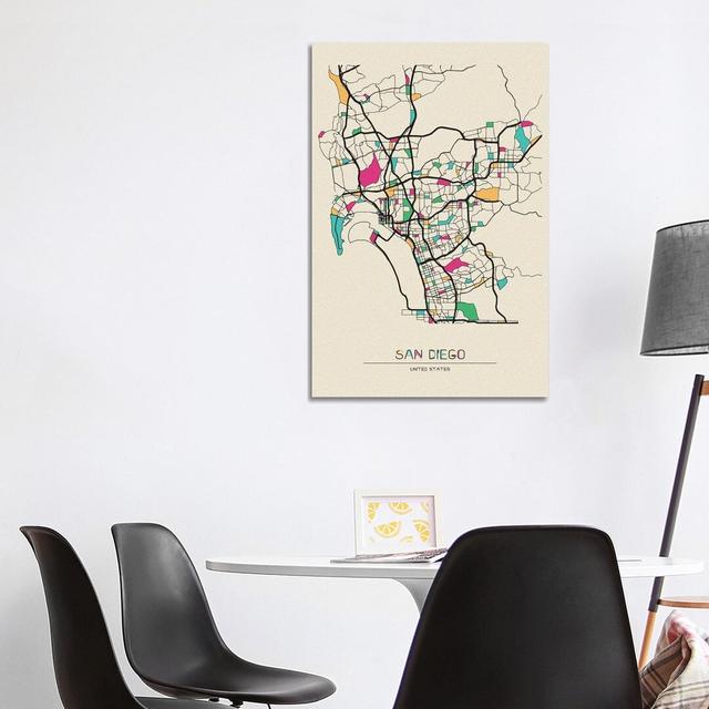 San Diego, California Map by Ayse Deniz Akerman - Wrapped Canvas Art Prints Rosalind Wheeler Size: 101.6cm H x 66.04cm W x 1.905cm D on Productcaster.