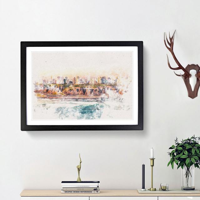 Lima Skyline in Peru Watercolour - Picture Frame Graphic Art Print East Urban Home Frame Option: Black Framed, Size: 24cm H x 33cm W x 2cm D on Productcaster.