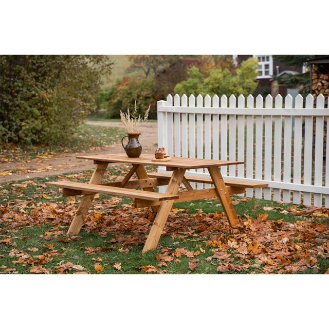 Aaliyah Wooden Picnic Bench Sol 27 Outdoor Colour: Brown on Productcaster.