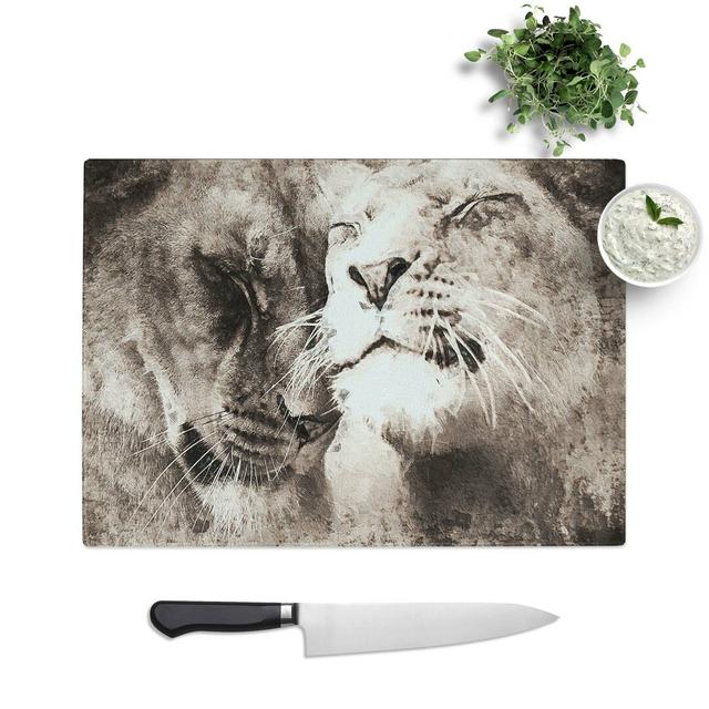 Tempered Glass Pair of Loving Lions Chopping Board East Urban Home Size: 28.5 cm W x 20 cm L on Productcaster.