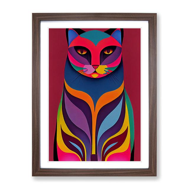 Vibrant Cat Abstract Metro Lane Format: Walnut Picture Frame, Size: 66cm H x 48cm W, Matte Colour: White on Productcaster.