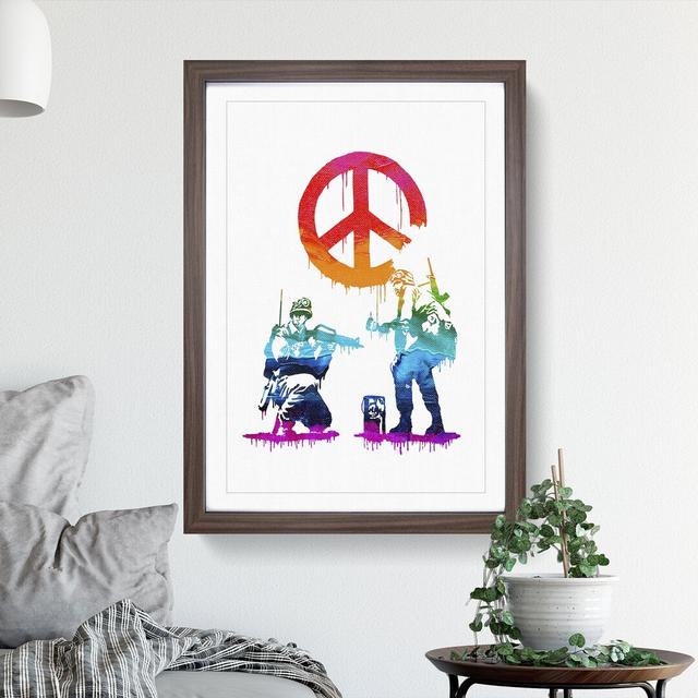 Banksy Peace Soldiers - Picture Frame Graphic Art East Urban Home Size: 36cm H x 27cm W x 2cm D, Frame Option: Walnut on Productcaster.