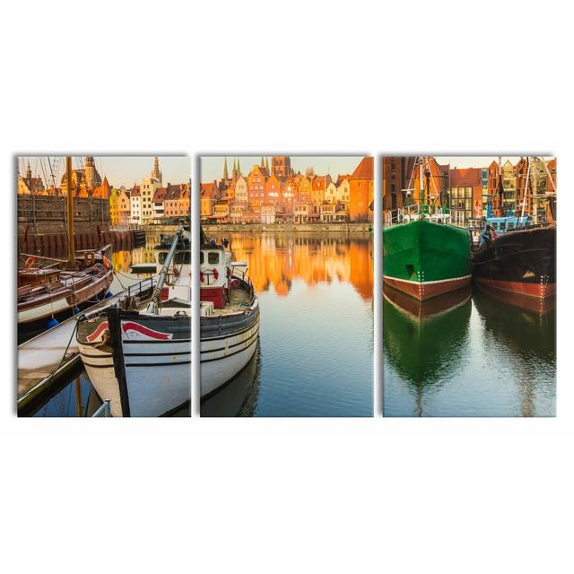 Harbour At Dusk - 3 Piece Wrapped Canvas Print East Urban Home Size: 120cm H x 240cm W on Productcaster.