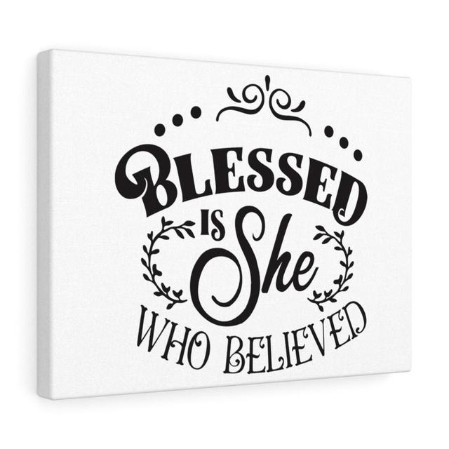 She Who Believed - Wrapped Canvas Typography Blue Elephant Size: 46cm H x 61cm W on Productcaster.