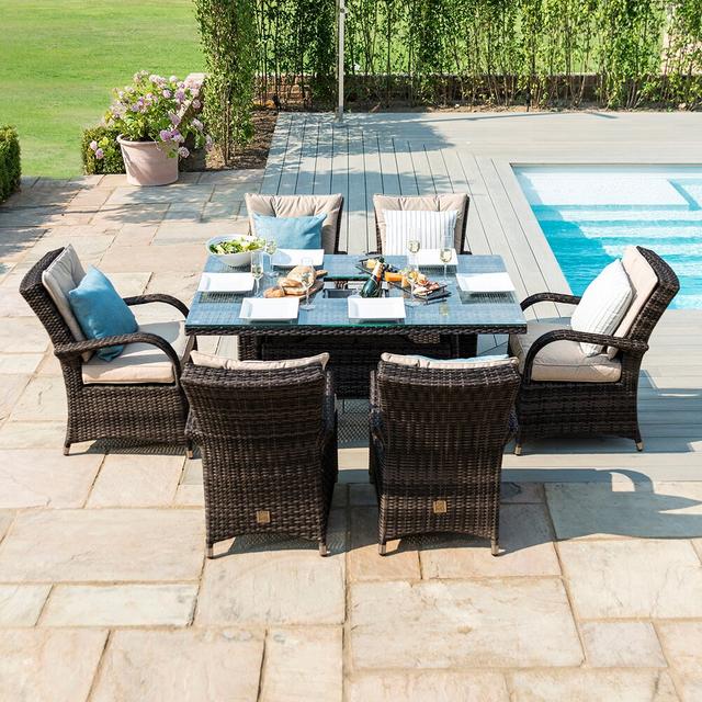 Coshocton 6 Seat Rectangular Rattan Dining Set - with Ice Bucket Dakota Fields Colour: Brown on Productcaster.