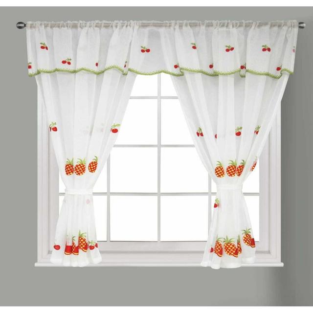 Traci Kitchen Curtains Bay Isle Home Size: Width 122 x Drop 137cm, Colour: Red/White/Green on Productcaster.