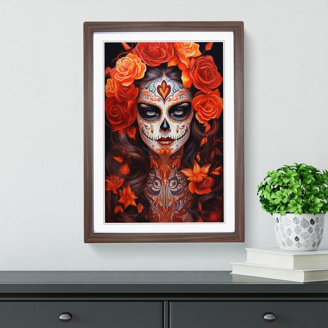 Sugar Skull Art Deco No.2 - Single Picture Frame Art Prints on Wood Marlow Home Co. Size: 34cm H x 25cm W x 2cm D, Frame Colour: Walnut on Productcaster.