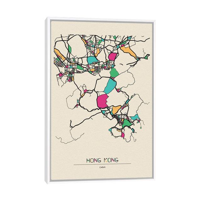 Hong Kong, China Map by Ayse Deniz Akerman - Floater Frame Graphic Art on Canvas Ivy Bronx on Productcaster.