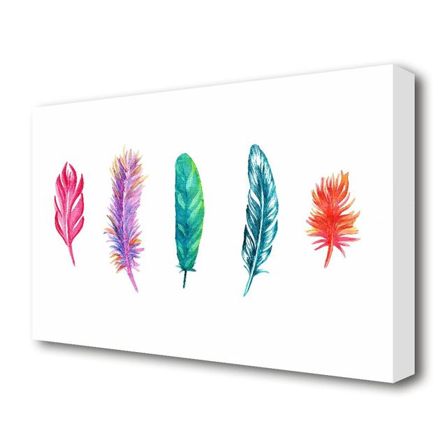 Red Rainbow Feathers - Wrapped Canvas Painting Print East Urban Home Size: 101.6 cm H x 142.2 cm W on Productcaster.