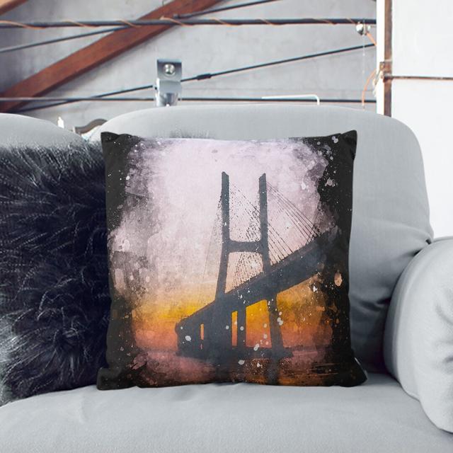 Vasco Da Gama Bridge in Portugal Abstract Cushion with Filling East Urban Home Backing Colour: Stone, Size: 40cm H x 40cm W x 15cm D on Productcaster.