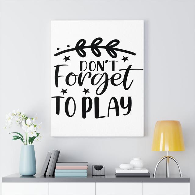 Don't Forget to Play - Wrapped Canvas Typography Blue Elephant on Productcaster.